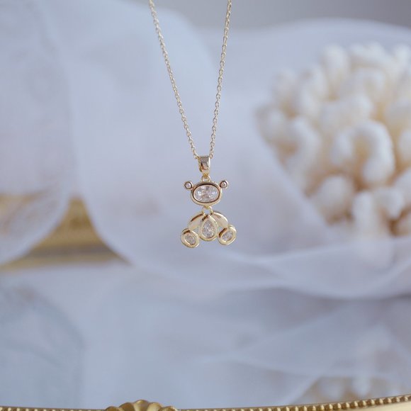 NEW 14K Gold Plated Diamond Bear Necklace - Picture 9 of 10